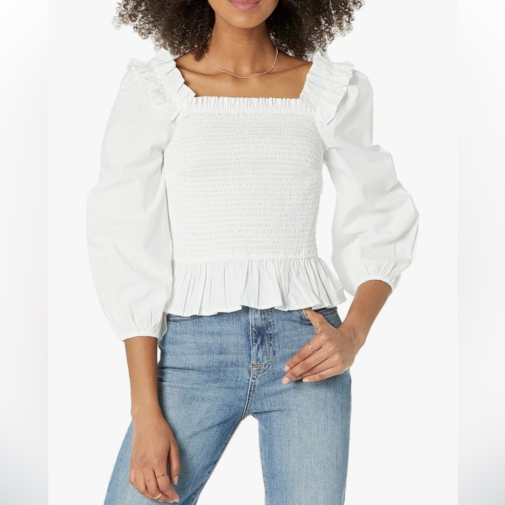 The Drop Women's Marisol Long-Sleeve Ruffle Poplin Smocked Top Size 2X - Picture 3 of 12